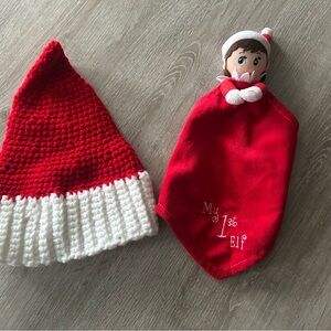 My first elf security blanket and infant santa hat